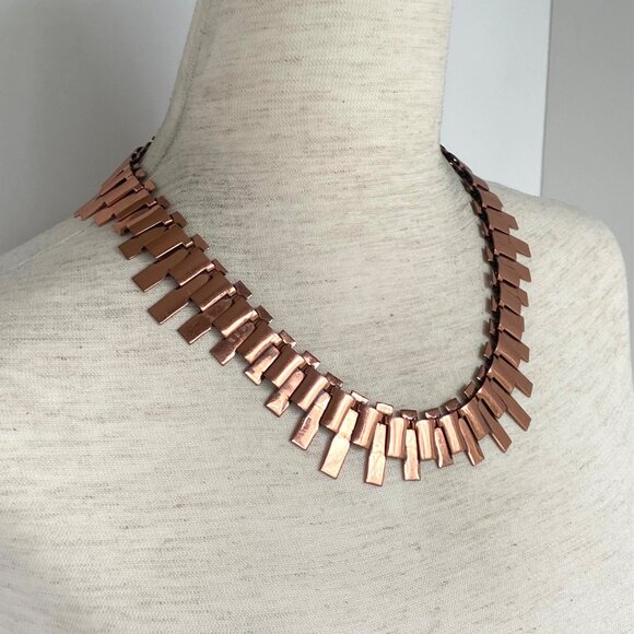 VTG Copper Unsigned Matisse Renoir Modernist Geometric Peter Pan Collar Necklace - Picture 1 of 16